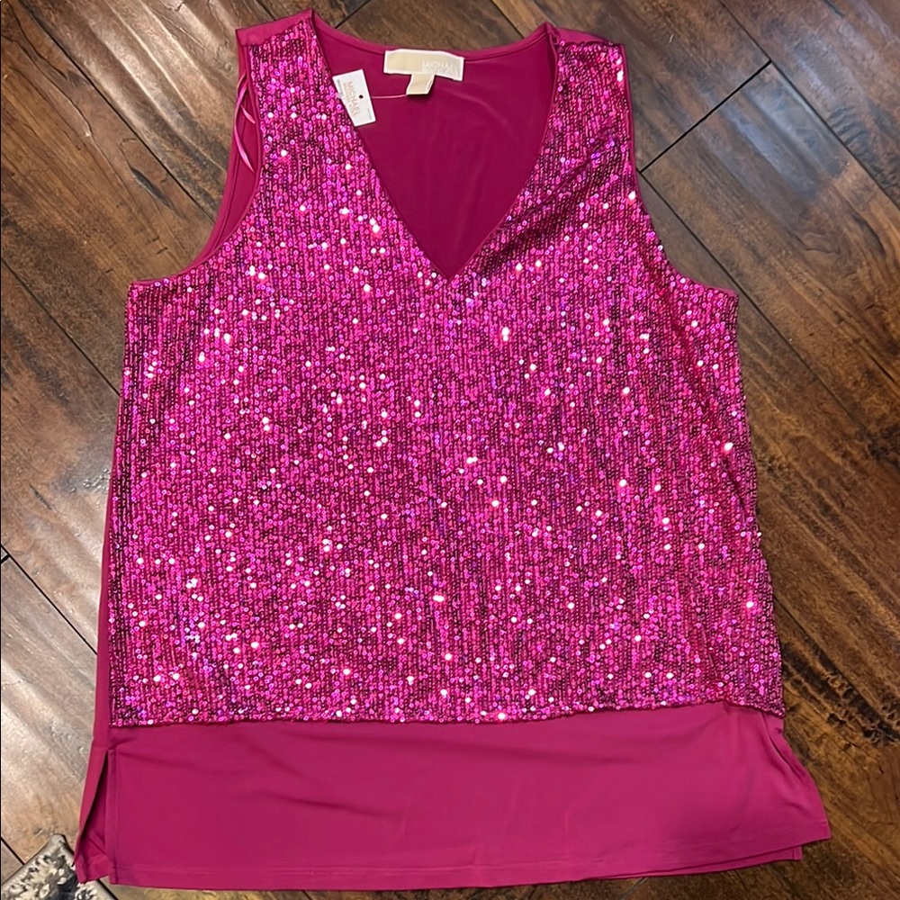 NWT Michael Kors Sequin Pink Sleeveless Tank Top